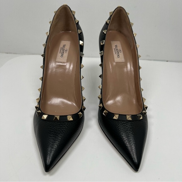 Valentino Garvani Rock Stud Sthiletto Heels Black Leather Size 10 - Picture 2 of 8